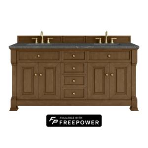 Brookfield 72IN Double Vanity Honey Oak w/ 3 CM Parisien Bleu Silestone Top w/ Faucet Plate