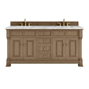 Brookfield 72IN Double Vanity Pecan w/ 3 CM Carrara Marble Top