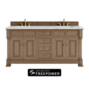 Brookfield 72IN Double Vanity Pecan w/ 3 CM Ethereal Noctis Silestone Top w/ Faucet Plate