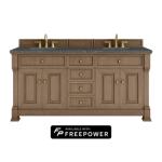 Brookfield 72IN Double Vanity Pecan w/ 3 CM Parisien Bleu Silestone Top w/ Faucet Plate