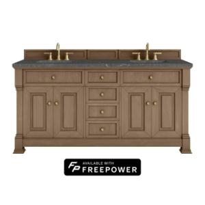 Brookfield 72IN Double Vanity Pecan w/ 3 CM Parisien Bleu Silestone Top w/ Faucet Plate