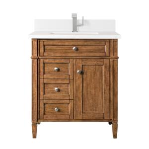Brittany 30IN Single Vanity Saddle Brown w/ Single Hole 3 CM White Zeus Silestone Top & Backsplash