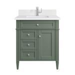 Brittany 30IN Single Vanity Smokey Celadon w/ Single Hole 3 CM White Zeus Top & Backsplash