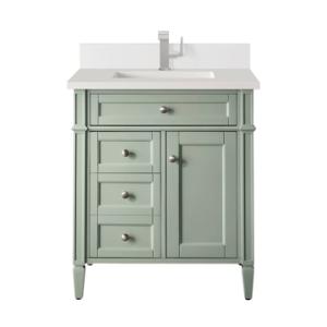 Brittany 30IN Single Vanity Sage Green w/ Single Hole 3 CM White Zeus Silestone Top & Backsplash