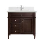 Brittany 36IN Single Vanity Burnished Mahogany w/ Single Hole 3 CM White Zeus Silestone Top & Backsplash