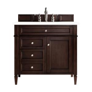 Brittany 36IN Single Vanity Burnished Mahogany w/ 3 CM White Zeus Silestone Top