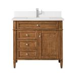 Brittany 36IN Single Vanity Saddle Brown w/ Single Hole 3 CM White Zeus Silestone Top & Backsplash