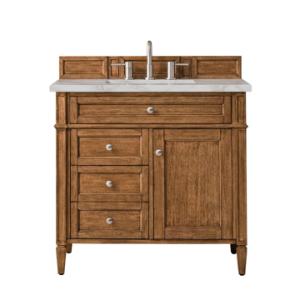 Brittany 36IN Single Vanity Saddle Brown w/ 3 CM Victorian Silver Silestone Top
