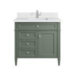 Brittany 36IN Single Vanity Smokey Celadon w/ Single Hole 3 CM White Zeus Top & Backsplash