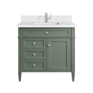 Brittany 36IN Single Vanity Smokey Celadon w/ Single Hole 3 CM White Zeus Top & Backsplash