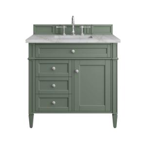 Brittany 36IN Single Vanity Smokey Celadon w/ 3 CM Victorian Silver Top