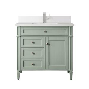 Brittany 36IN Single Vanity Sage Green w/ Single Hole 3 CM White Zeus Silestone Top & Backsplash