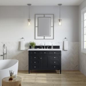 Brittany 48IN Single Vanity Black Onyx w/ 3 CM White Zeus Silestone Top