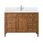 Brittany 48IN Single Vanity Saddle Brown w/ Single Hole 3 CM White Zeus Silestone Top & Backsplash