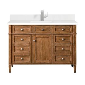 Brittany 48IN Single Vanity Saddle Brown w/ Single Hole 3 CM White Zeus Silestone Top & Backsplash