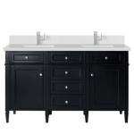 Brittany 60IN Double Vanity Black Onyx w/ Single Hole 3 CM White Zeus Silestone Top & Backsplash
