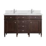 Brittany 60IN Double Vanity Burnished Mahogany w/ Single Hole 3 CM White Zeus Silestone Top & Backsplash
