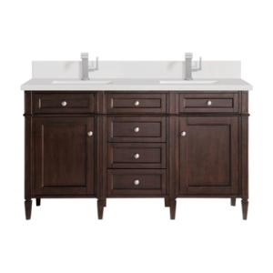 Brittany 60IN Double Vanity Burnished Mahogany w/ Single Hole 3 CM White Zeus Silestone Top & Backsplash