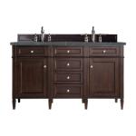 Brittany 60IN Double Vanity Burnished Mahogany w/ 3 CM Parisien Bleu Silestone Top