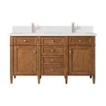 Brittany 60IN Double Vanity Saddle Brown w/ Single Hole 3 CM White Zeus Silestone Top & Backsplash