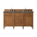 Brittany 60IN Double Vanity Saddle Brown w/ 3 CM Parisien Bleu Silestone Top