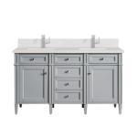Brittany 60IN Double Vanity Urban Gray w/ Single Hole 3 CM White Zeus Silestone Top & Backsplash