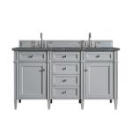 Brittany 60IN Double Vanity Urban Gray w/ 3 CM Parisien Bleu Silestone Top