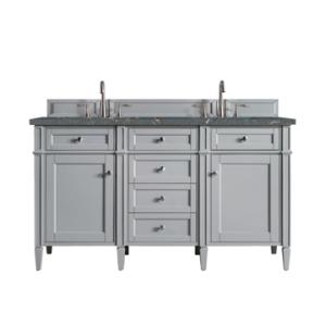 Brittany 60IN Double Vanity Urban Gray w/ 3 CM Parisien Bleu Silestone Top