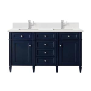 Brittany 60IN Double Vanity Victory Blue w/ Single Hole 3 CM White Zeus Silestone Top & Backsplash
