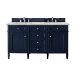Brittany 60IN Double Vanity Victory Blue w/ 3 CM Victorian Silver Silestone Top