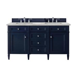 Brittany 60IN Double Vanity Victory Blue w/ 3 CM Victorian Silver Silestone Top