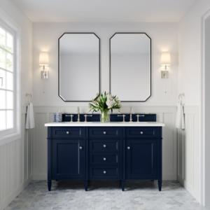 Brittany 60IN Double Vanity Victory Blue w/ 3 CM White Zeus Silestone Top