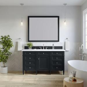 Brittany 60IN Single Vanity Black Onyx w/ 3 CM White Zeus Silestone Top