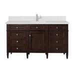 Brittany 60IN Single Vanity Burnished Mahogany w/ Single Hole 3 CM White Zeus Silestone Top & Backsplash