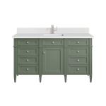 Brittany 60IN Single Vanity Smokey Celadon w/ Single Hole 3 CM White Zeus Top & Backsplash