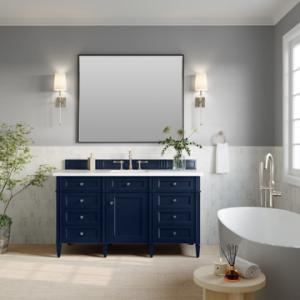 Brittany 60IN Single Vanity Victory Blue w/ 3 CM White Zeus Silestone Top