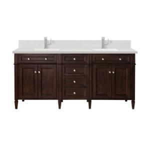 Brittany 72IN Double Vanity Burnished Mahogany w/ Single Hole 3 CM White Zeus Silestone Top & Backsplash