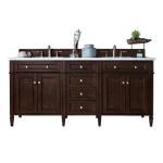Brittany 72IN Double Vanity Burnished Mahogany w/ 3 CM White Zeus Silestone Top