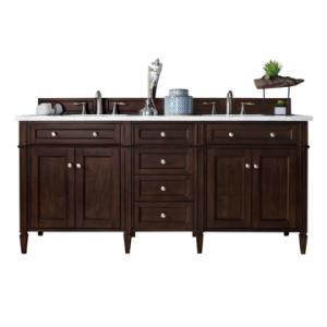 Brittany 72IN Double Vanity Burnished Mahogany w/ 3 CM White Zeus Silestone Top