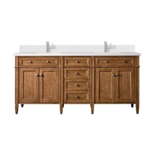 Brittany 72IN Double Vanity Saddle Brown w/ Single Hole 3 CM White Zeus Silestone Top & Backsplash