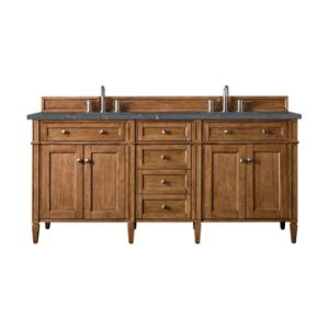 Brittany 72IN Double Vanity Saddle Brown w/ 3 CM Parisien Bleu Silestone Top