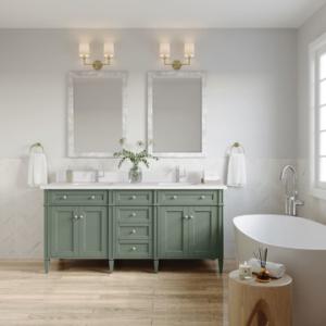 Brittany 72IN Double Vanity Smokey Celadon w/ Single Hole 3 CM White Zeus Top & Backsplash