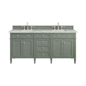Brittany 72IN Double Vanity Smokey Celadon w/ 3 CM Victorian Silver Top