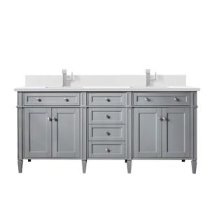 Brittany 72IN Double Vanity Urban Gray w/ Single Hole 3 CM White Zeus Silestone Top & Backsplash