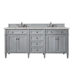 Brittany 72IN Double Vanity Urban Gray w/ 3 CM Victorian Silver Silestone Top