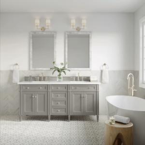 Brittany 72IN Double Vanity Urban Gray w/ 3 CM White Zeus Silestone Top