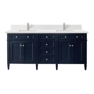 Brittany 72IN Double Vanity Victory Blue w/ Single Hole 3 CM White Zeus Silestone Top & Backsplash