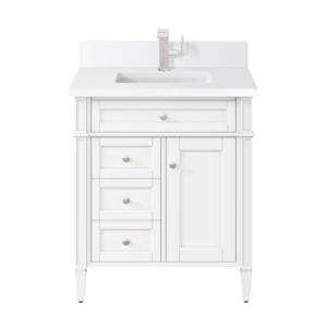 Brittany 30IN Single Vanity Bright White w/ Single Hole 3 CM White Zeus Silestone Top & Backsplash