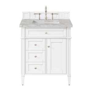 Brittany 30IN Single Vanity Bright White w/ 3 CM Victorian Silver Silestone Top