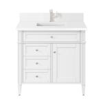 Brittany 36IN Single Vanity Bright White w/ Single Hole 3 CM White Zeus Silestone Top & Backsplash